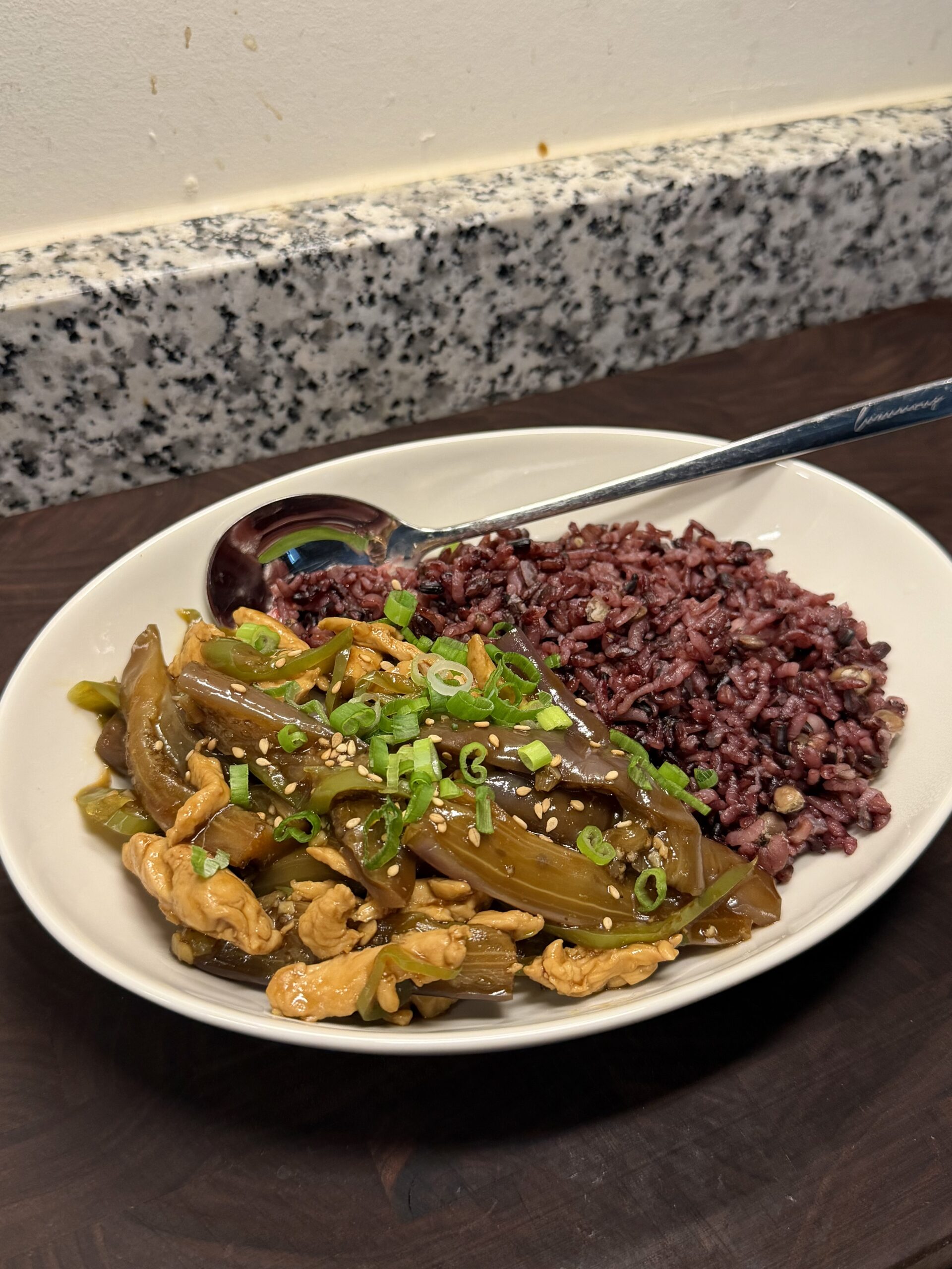 Spicy Eggplant & Chicken Stir-Fry (茄子炒鸡肉丝)